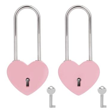Imagem de VeYocilk Love Lock, 2 peças de 8,9 cm 50 mm tinta de borracha rosa coração afiado cadeado para ponte amor casamento aniversário de viagem presente (com chave)