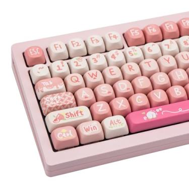 Imagem de COOMICKEY Conjunto de teclas PBT PBT de 128 teclas, perfil MOA, sublimação de tinta, teclas fofas para teclado mecânico para jogos Cherry Gateron MX Switches (rosa)