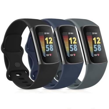 Imagem de Pacote com 3 pulseiras esportivas compatíveis com Fitbit Charge 6/Fitbit Charge 5 pulseiras femininas masculinas, clássicas e macias de substituição para Fitbit Charge 6/5 Advanced Fitness & Health Tracker (azul abismo/azul rock/preto, pequeno)