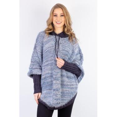 Imagem de Poncho feminino de malha patchwork 60003 - Domizia, Azul