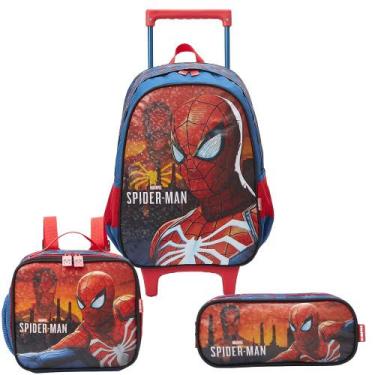 Imagem de Kit Escolar Mochila De Rodinhas Lancheira Estojo Spider Man - Xeryus, 