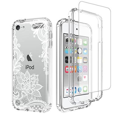 Imagem de Yerebel Capa para iPod Touch 6/Touch 5/Touch 7 com protetor de tela de vidro temperado, design floral à prova de choque, capa protetora de corpo inteiro para iPod Touch 7 (Mandala)