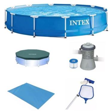 Imagem de Piscina Intex 5000 litros estrutural com Bomba Filtro 110v e Capa e Fo