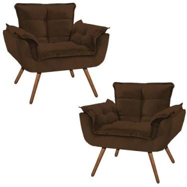 Imagem de Conjunto 2 Poltronas Opala Decorativa Pés Palito Suede MARROM - LE GOD