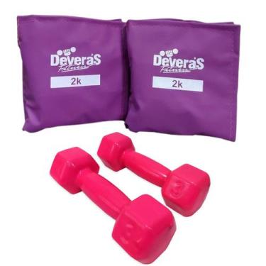 Imagem de kit halteres emborrachado pesos halter 3 kg tornozeleira de peso 2 kg 