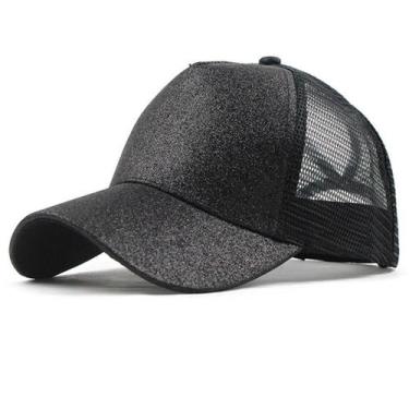 Imagem de Boné Feminino Brilho Glitter Com Saída Rabo De Cavalo Preto - PENDULAR