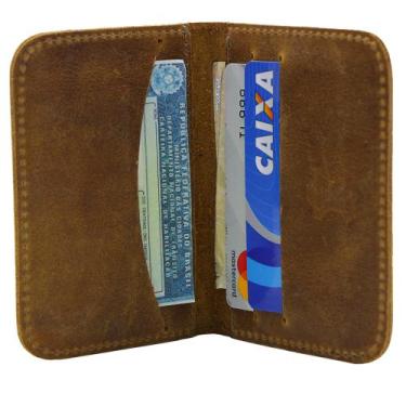 Imagem de Carteira Masculina Pequena Slim Porta Cartões em Couro Marrom Claro - 