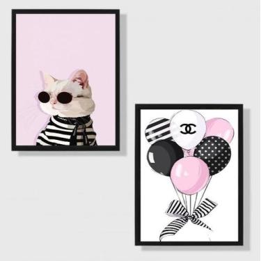 Imagem de Kit 2 Quadros Fashion Marca Famosa 45x34cm - Quadros On-line, Madeira 