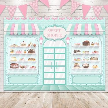 Imagem de Newsely Doce Shoppe Pano de fundo 7Lx5H fotografia desenho animado colorido sobremesa donut sorvete fundo bacana para crianças aniversário menina chá de bebê decorações banner adereços de cabine de fotos suprimentos