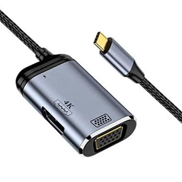 Imagem de NFHK Conversor USB-C Tipo C para HDMI VGA HDTV Multiport Displays Adaptador 4K 60hz 1080p com porta de alimentação fêmea PD 100W