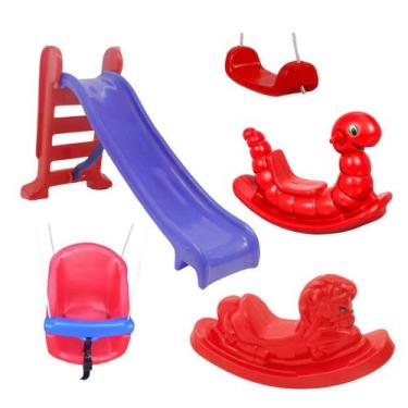 Imagem de Kit Playground Completo Escorregador Médio, Nhoca, Cavalo, Balanço BB 