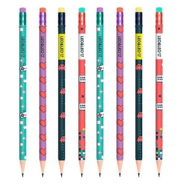 Imagem de kit 08 Lápis Preto Grafite HB c/ Borracha Gamer Leo&Leo Estampado Deco