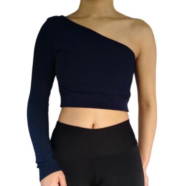 Imagem de Top Cropped Manga Longa Um Ombro Só Liso Malha Crepe PP ao Plus Size -