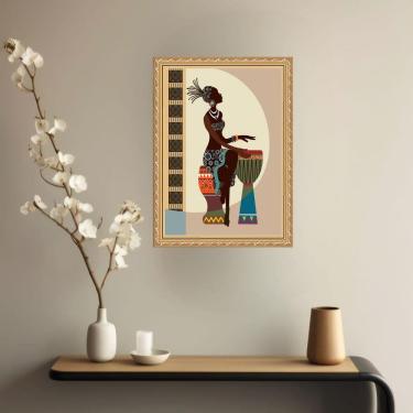 Imagem de Quadro Decorativo Mulher Negra Tocando Tambor 33X24Cm Vidro