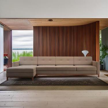 Imagem de Sofá 4 Lugares Zade com Chaise Esquerdo Pés e Base em Madeira Linho Co