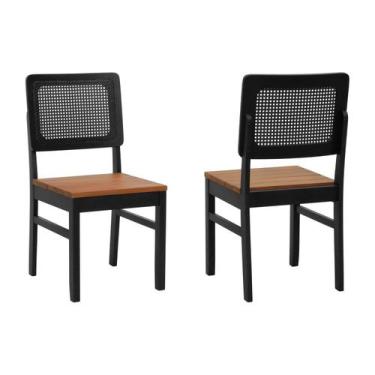 Imagem de Kit 2 Cadeiras Lyon Madeira Maciça Encosto Telinha Assento Ripado - De