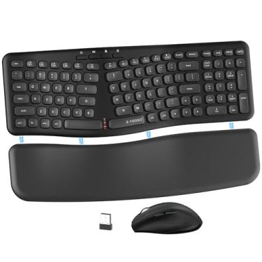 Imagem de E-YOOSO Combo ergonômico de teclado e mouse sem fio, design dividido com descanso de pulso removível, conjunto de teclado de computador Ergo tamanho completo de 2,4 G para programadores/escritório,