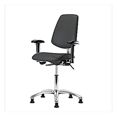 Imagem de Thomas 1163U25 Cadeira de vinil para sala limpa com encosto médio, base cromada, com inclinação, braços ajustáveis, desliza, carvão