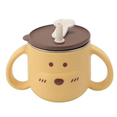 Imagem de Copos Infantis Com Canudo e Tampa, Copo de Aço Inoxidável Isolado de Parede Dupla Com Alças Duplas, Copos para Crianças, Copo de Palha Infantil Fofo à Prova de Vazamento para