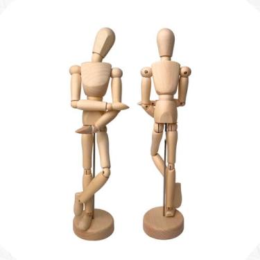 Imagem de Boneco Articulado Madeira Manequim Desenho Decoração 22 cm Poses Motion Moda Humanizado Aula Faculdade Curso Artes