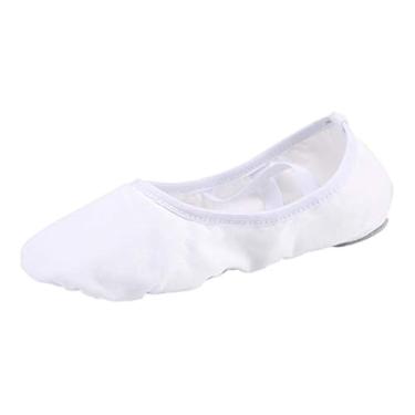 Imagem de Pantufas femininas de balé de lona para prática de yoga Sapatos baixos com abdômen dividido, White Band, 9