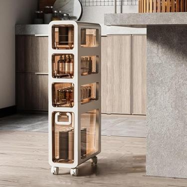 Imagem de Armário de piso de armazenamento de banheiro pequeno e fino Organizador estreito e fino de grande capacidade com gavetas e rodízios transparentes Unidade de armazenamento vertical à prova d'