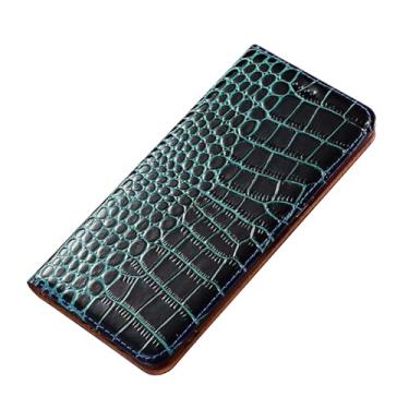 Imagem de HAO RIYLN Capa flip para Samsung Galaxy S25 Ultra/S25 Plus/S25, capa carteira retrô com slot para cartão padrão de crocodilo capa de proteção de couro legítimo, azul, S25 Ultra