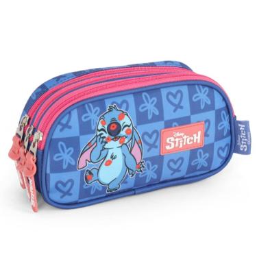 Imagem de Estojo 3 Repartições Juvenil Stitch Azul Disney Escolar