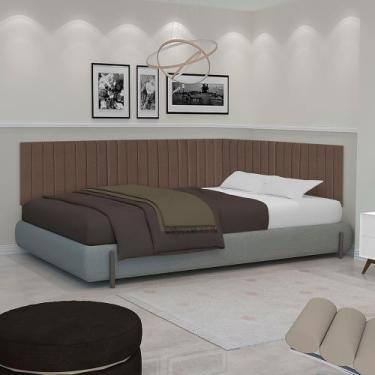 Imagem de Conjunto de Cabeceira Ripada Palito Cama casal 140 cm suspensa estofad