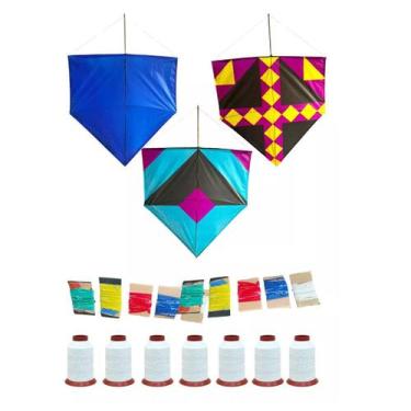 Imagem de kit 5 Pipa Gigante sortida 70cm + 3 rabiolas + 2 linha dez - Genérica