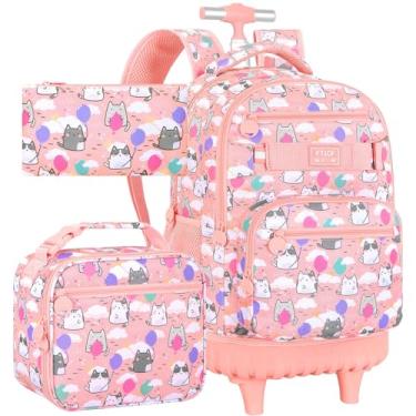 Imagem de UFNDC 3 unidades de mochila com rodinhas para mulheres, adultos gato nuvem rosa com rodas para meninas, mochila de viagem com rodas, Mochila com rodinhas Cloud Cat Pink, one size