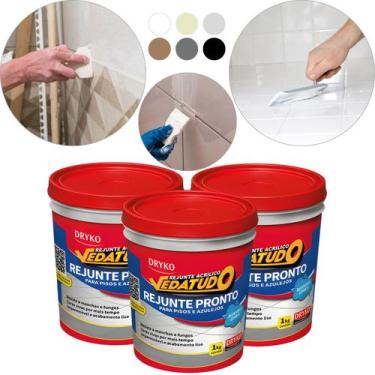 Imagem de Kit 3 Rejunte Acrílico P/ Pisos Porcelanatos Impermeável 1kg - DRYKO, 