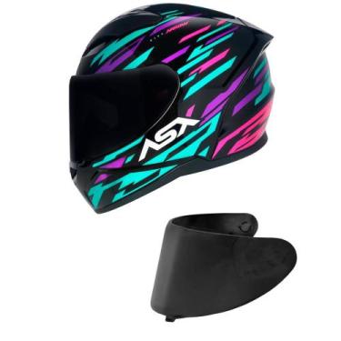 Imagem de Capacete Asx City Arrow Preto Tiffany e Roxo Mais Viseira Fumê, 62