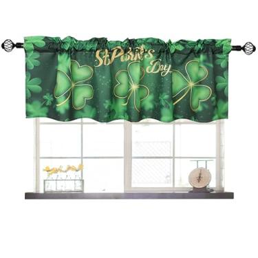 Imagem de Bentrilisa Cortina verde para janela de cozinha Dia de São Patrício sanefa com filtro de luz trevo Lucky Straw Valance para casa, sala de estar, quarto, 1 painel, 137 x 45 cm