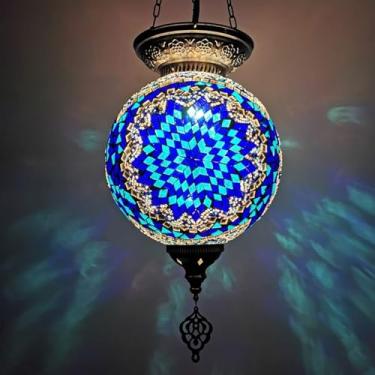 Imagem de Turco Marroquino Artesanal Mosaico Vidro Colorido Boho Luminária Pendente de Teto Luminária Pendurada Lustre para Quarto Decoração de Casa