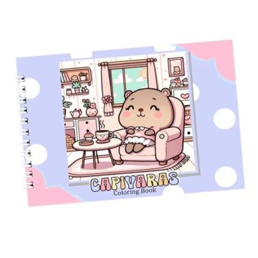 Imagem de Caderno Capivaras para pintar, 50 Folhas, Tamanho A5, com Kit Folha de Acetato, Coloring Book, Capa Dura (Lilás)