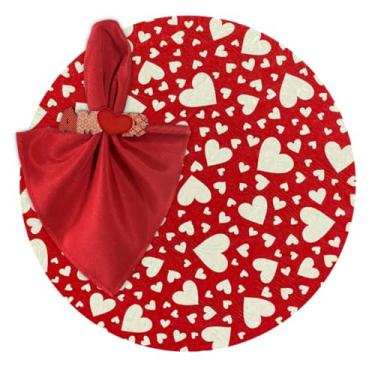 Imagem de Kit Sousplat Suplá Completo Mesa Posta com Guardanapos e Pg Decorativo 6 Lugares (CORAÇÃO FUNDO VERMELHO - GUARDANAPO VERMELHO - PG AMOR)