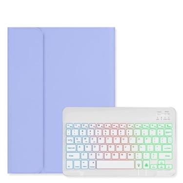 Imagem de Disonbeir Capa de teclado retroiluminada para Galaxy Tab S6 Lite 10,4 polegadas com teclado retroiluminado, teclado removível, linda capa de cor doce, roxo + branco