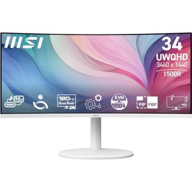 Imagem de MSI Monitor de computador MD342CQPW 86.4 cm VA 3440 x 1440 (UWQHD) moderno, 120Hz, 1800 curvo, sincronização adaptável, HDMI, DP, USBC 98 W, KVM, altura ajustável, VESA, alto-falante, 1ms, branco