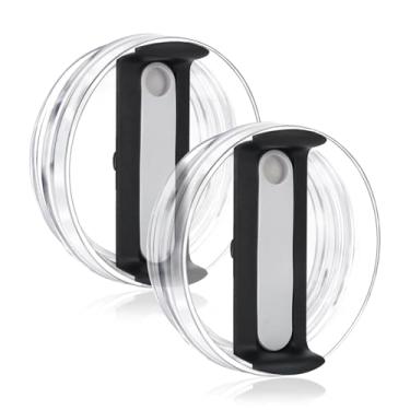 Imagem de Tampa de copo de 1,134 g para Stanley, à prova de derramamento, resistente a respingos, capa de substituição para acessório Stanley Cup (pacote com 2) (preto transparente, 1,134 g)