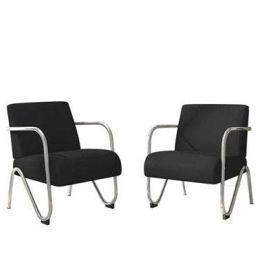 Imagem de Kit Com 2 Poltronas Decorativa Sabrina Cromada Preto - PR ESTOFADOS