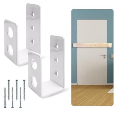 Imagem de SecurityMan Suportes de barricada de porta resistentes 2 x 4 - à prova de chute de até 317 kg, instale em minutos - (2 peças) Suporte de metal de ferro de 3,5 mm de espessura - Suporte de barra de