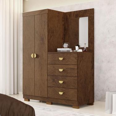 Imagem de Cômoda Roupeiro Com Espelho 2 Portas 4 Gavetas Cristal - Imbuia Imbuia