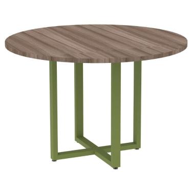 Imagem de Mesa De Reunião Redonda P25 Pandin 110 Cm (largura) Tampo Mdp Walnut Pé Aço Tubular Verde Mirô