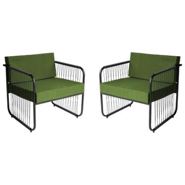 Imagem de Conjunto 2 Poltronas área Externa Fibra Sintética Córdova Preto-verde