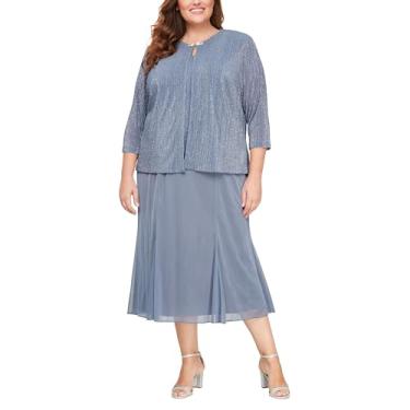 Imagem de Alex Evenings Vestido feminino com paletó para mãe da noiva, eventos formais, convidada de casamento (tamanho grande), Glitter de aço, 50