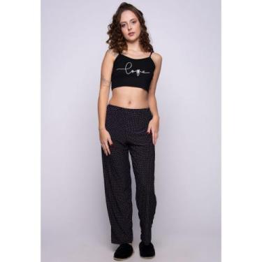 Imagem de Pijama Adulto Feminino Estampado Love. Conjunto Calça e Cropped. Roupa