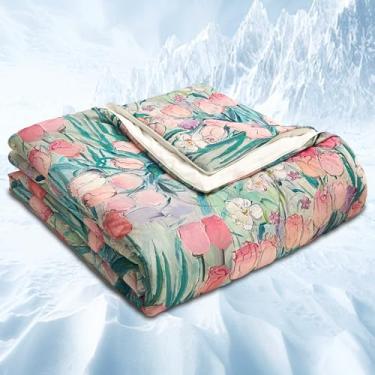 Imagem de LLanCL Cobertores refrescantes com estampa floral para quem dorme quente - cobertor legal como sorvete para o verão, edredom leve e refrescante de dupla face (tamanho 119 cm x 149 cm rosa)