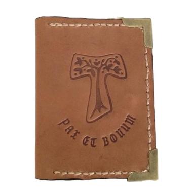 Imagem de Porta-cartões e documentos (homem-mulher) da cruz TAO (TAU) - FEITO DE COURO REAL - PRODUÇÃO ARTISAN - COSTURADO À MÃO - 100% FEITO NA ITÁLIA, Marrom, Medium, Clássico