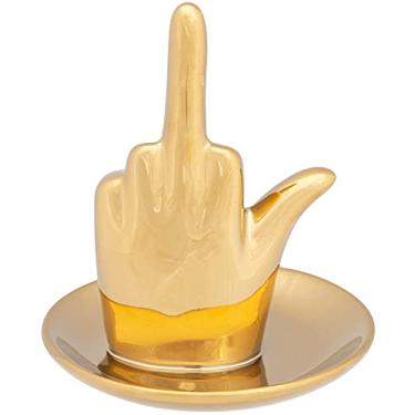 Imagem de Stephanie Imports Bandeja de prato de anel de joias de dedo médio de cerâmica banhada a ouro